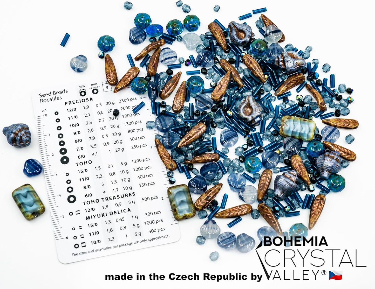 2.1oz (60 g) Mix of Unique Czech Bohemia Glass Pressed Beads, Dark Blue, Table Cut, Matte and Glossy, Faceted Fire Polish, Hand Made Set Kit BCV