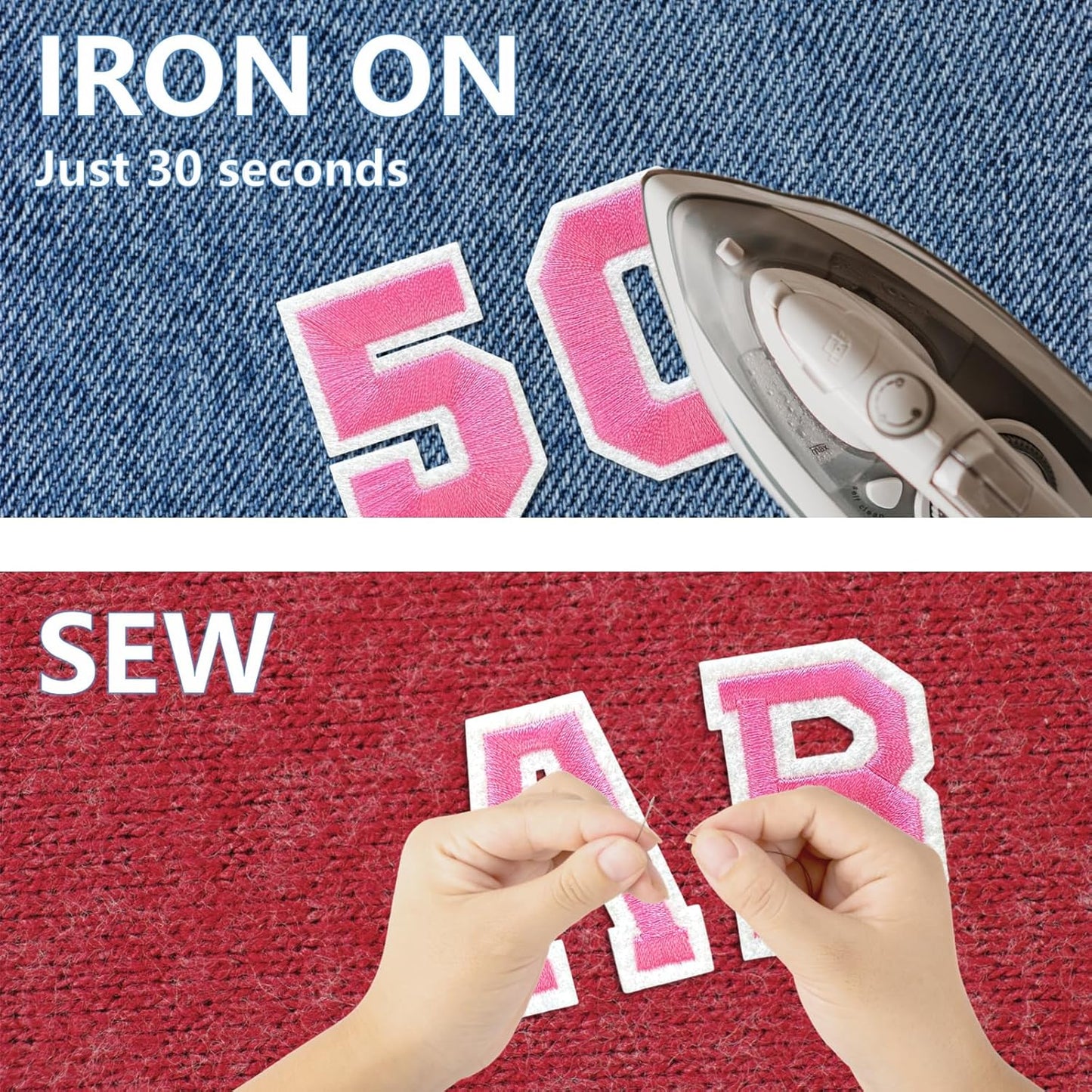 Letter and Number Iron On Patches, A-Z Alphabet and Numbers 0-9 Embroidery Applique Patch, DIY Decorative Heat Press Patches for Clothing Jeans Jackets Backpacks Hats (Pink 72 Pcs)