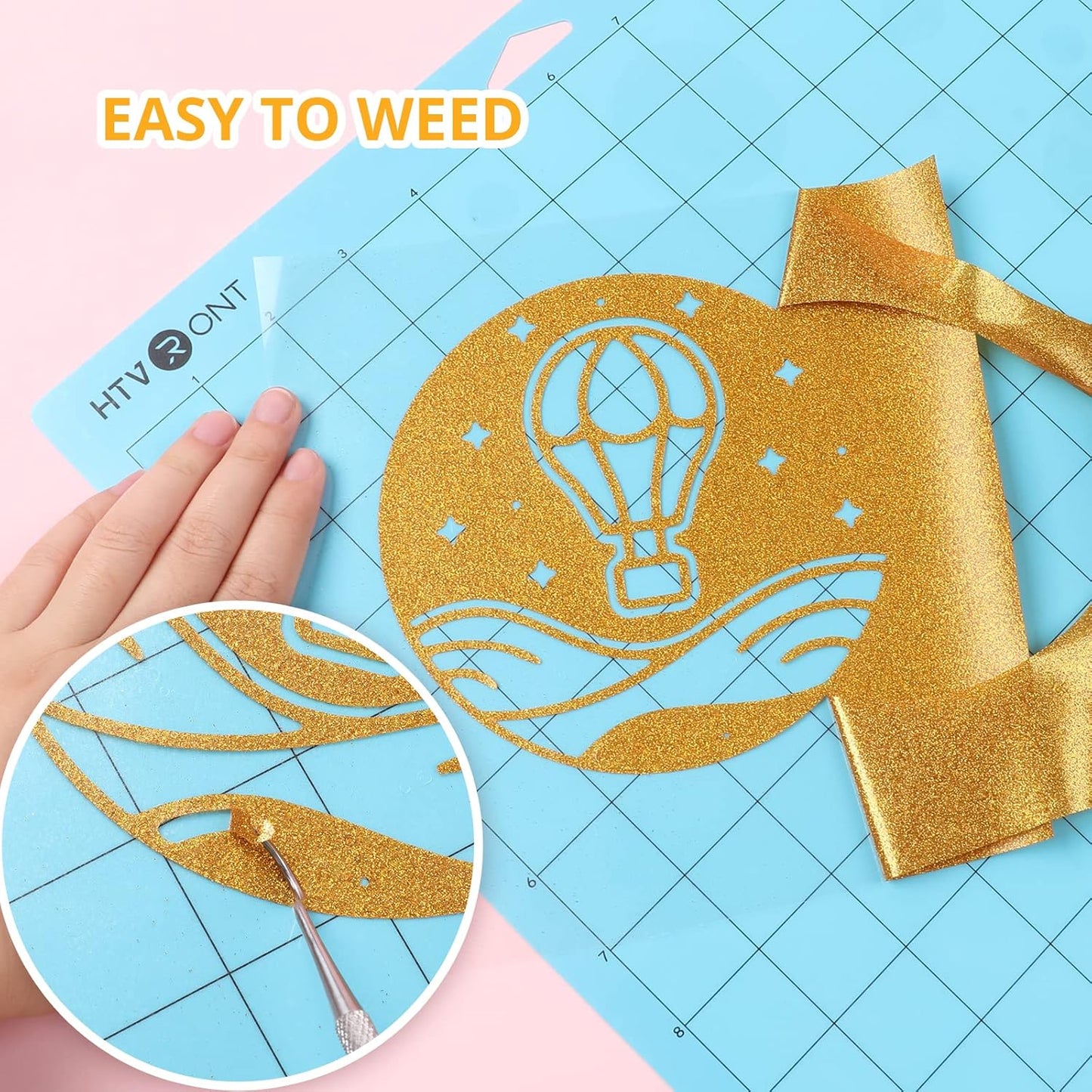 HTVRONT Gold Glitter Heat Transfer Vinyl - 10" x 5FT Gold Glitter HTV Vinyl for T-Shirts, Hats, Shoes & Bags