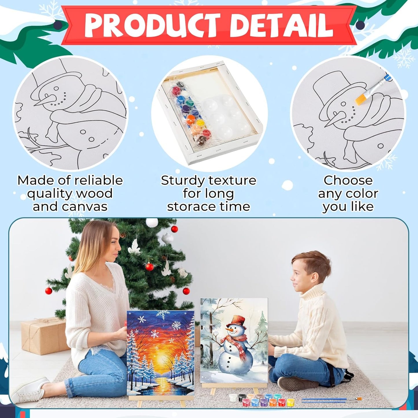 Zhanmai 12 Pack Pre Drawn Canvas for Painting Sip and Paint Kit 8" x 10" Paint Party Set Canvas Painting Pre Printed Canvases for Party Favor DIY Virtual Adult's Date Night (Winter Sonw)