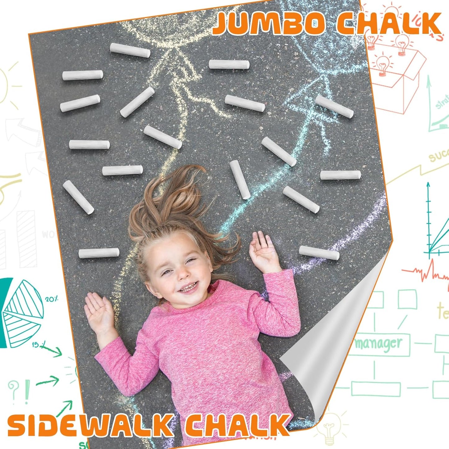 25 Pcs Sidewalk Chalks for Kids Non Toxic Jumbo Chalk for Party Gift Outdoor Art Classroom Play Painting (White)