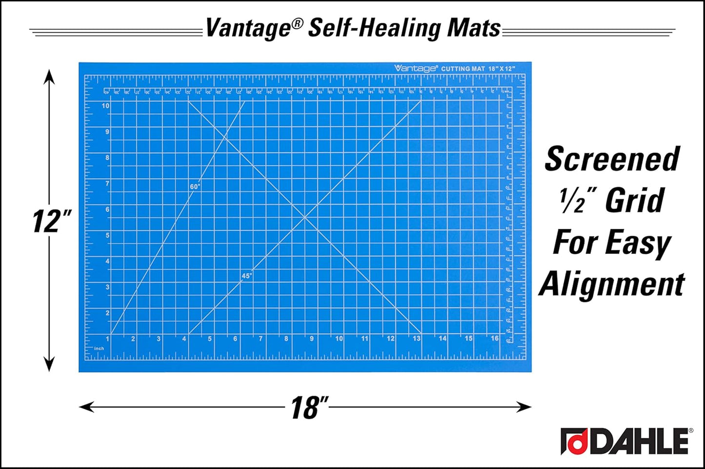 Dahle Vantage 10691 Premium Self-Healing Cutting Mat, 12"x18", 1/2" Grid, 5 Layers for Max Healing, Perfect for Crafts & Sewing, Blue