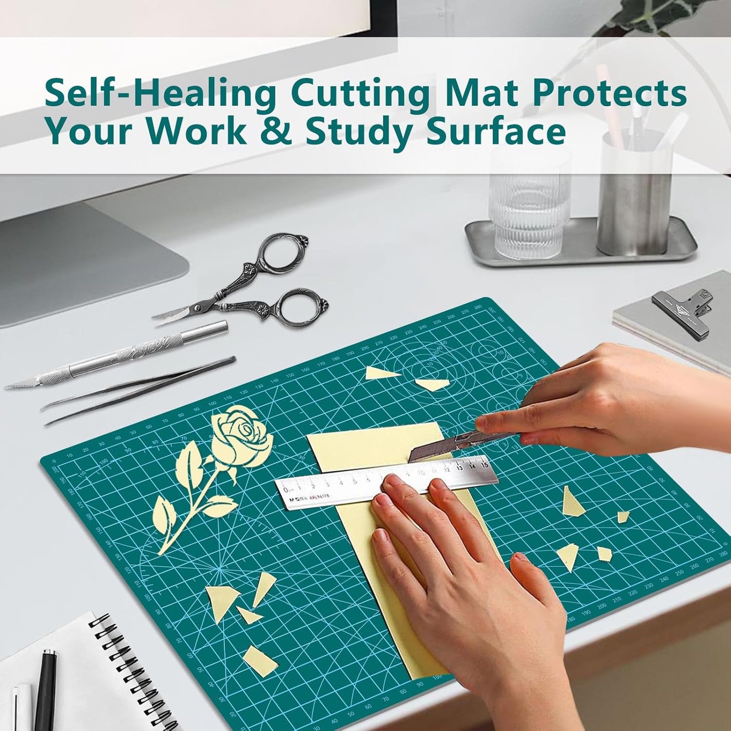 Cutting Mat 8in6in Self Healing Cutting Mat Size Double Sided 5-Ply Rotary Sewing mat for Crafts Fabric Quilting Hobby Art Clay Precision Scrapbooking Project, A5 Multiple Colors 6PCS