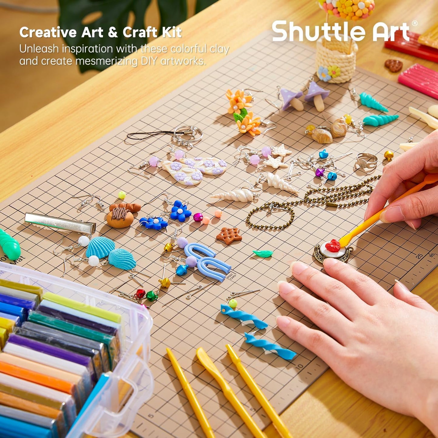 Shuttle Art Polymer Clay Kit - 60 Colors, 19 Tools, and 16 Accessories - Non-Toxic and Non-Sticky DIY Crafts for Kids and Adults