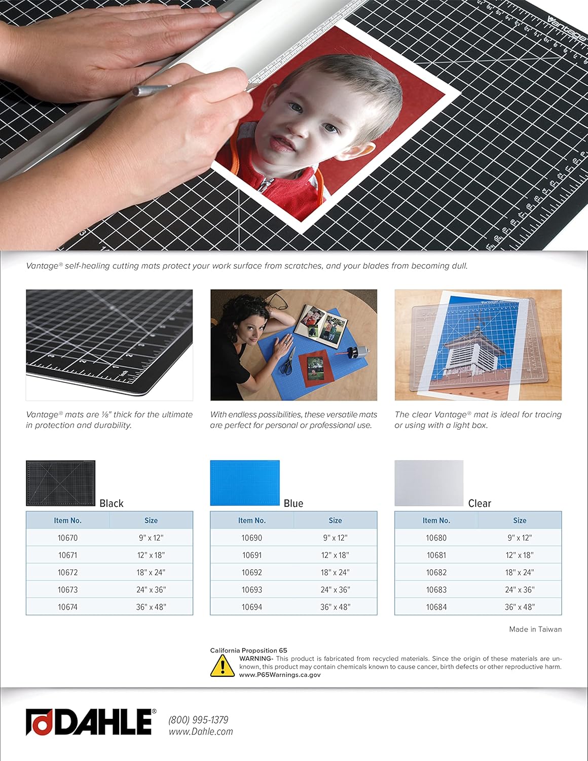 Dahle Vantage 10683 See-Through Premium Self-Healing Cutting Mat, 24"x36", 1/2" Grid, 5 Layers for Max Healing, Perfect for Crafts & Sewing, Clear