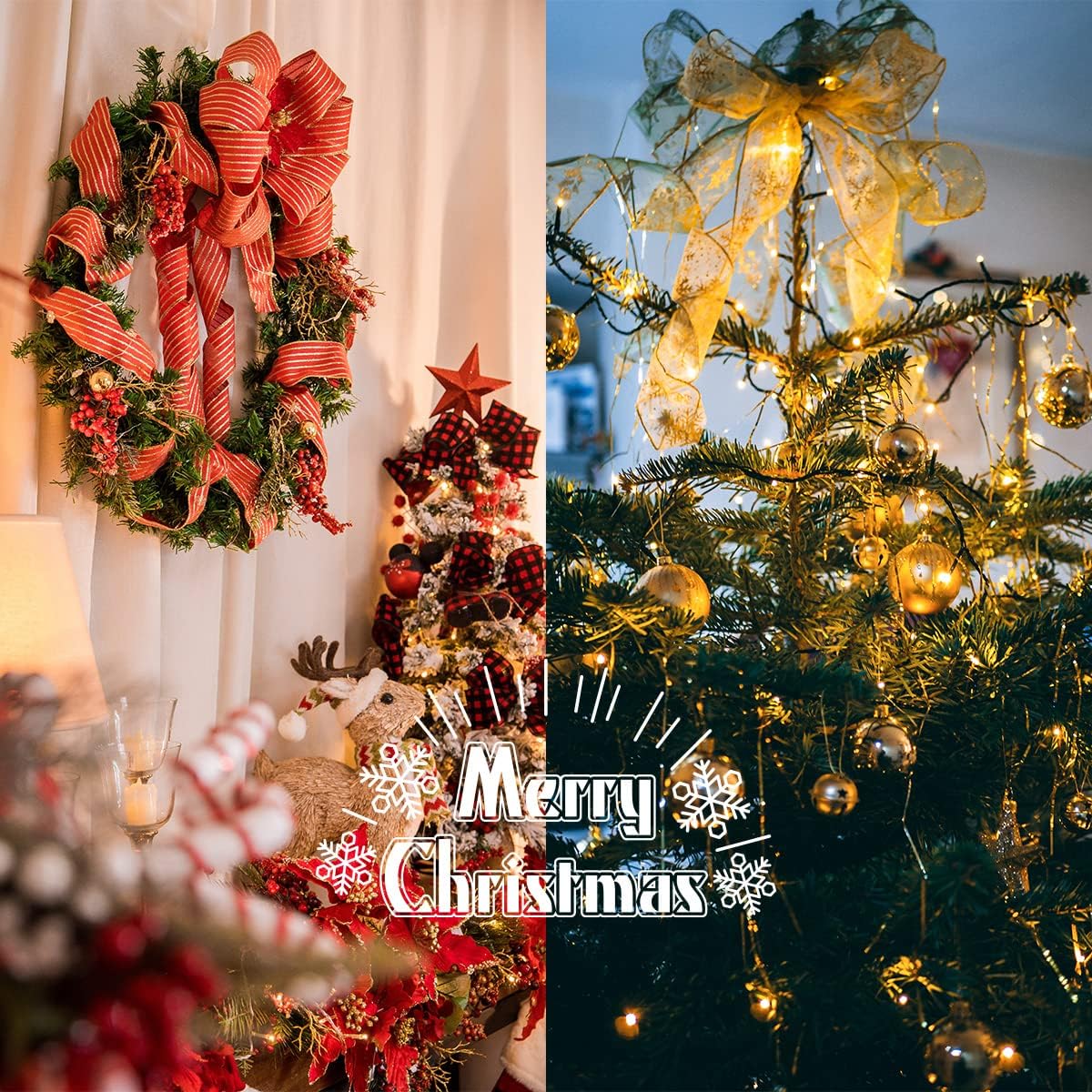 Anivia Deco Mesh Ribbon, 10inch x 30 Feet Each Roll Metallic Foil Mesh Ribbon for Wreaths Swags, Holloween, and Christmas Tree Decoration (Red/Red Foil)