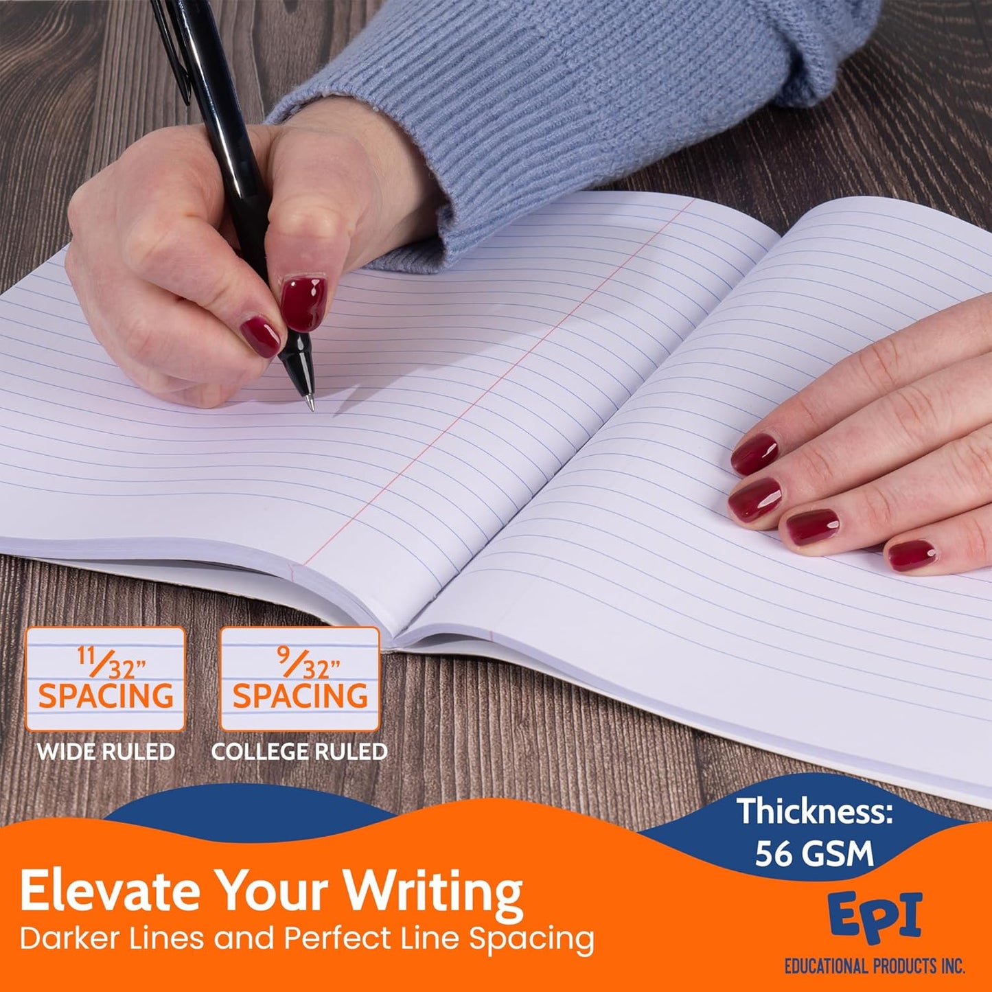 EPI Marble Hardcover Wide Ruled Composition Notebook | 200 Pages (100 Sheets), 9.75 x 7.5 in, Sturdy Sewn Binding | School, Office, Journaling, Notes - 3 Pack