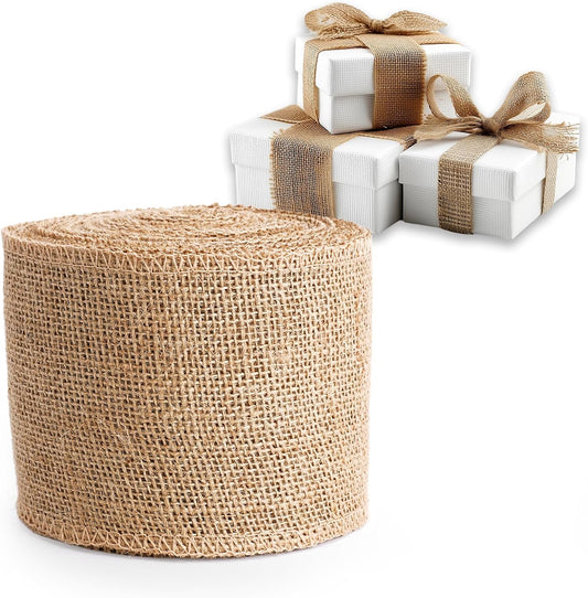 LaRibbons 4 Inch Natural Burlap Fabric Roll 10 Yards Jute Ribbon for Craft Gift Wrapping Wreath Wedding Tree Home Decoration