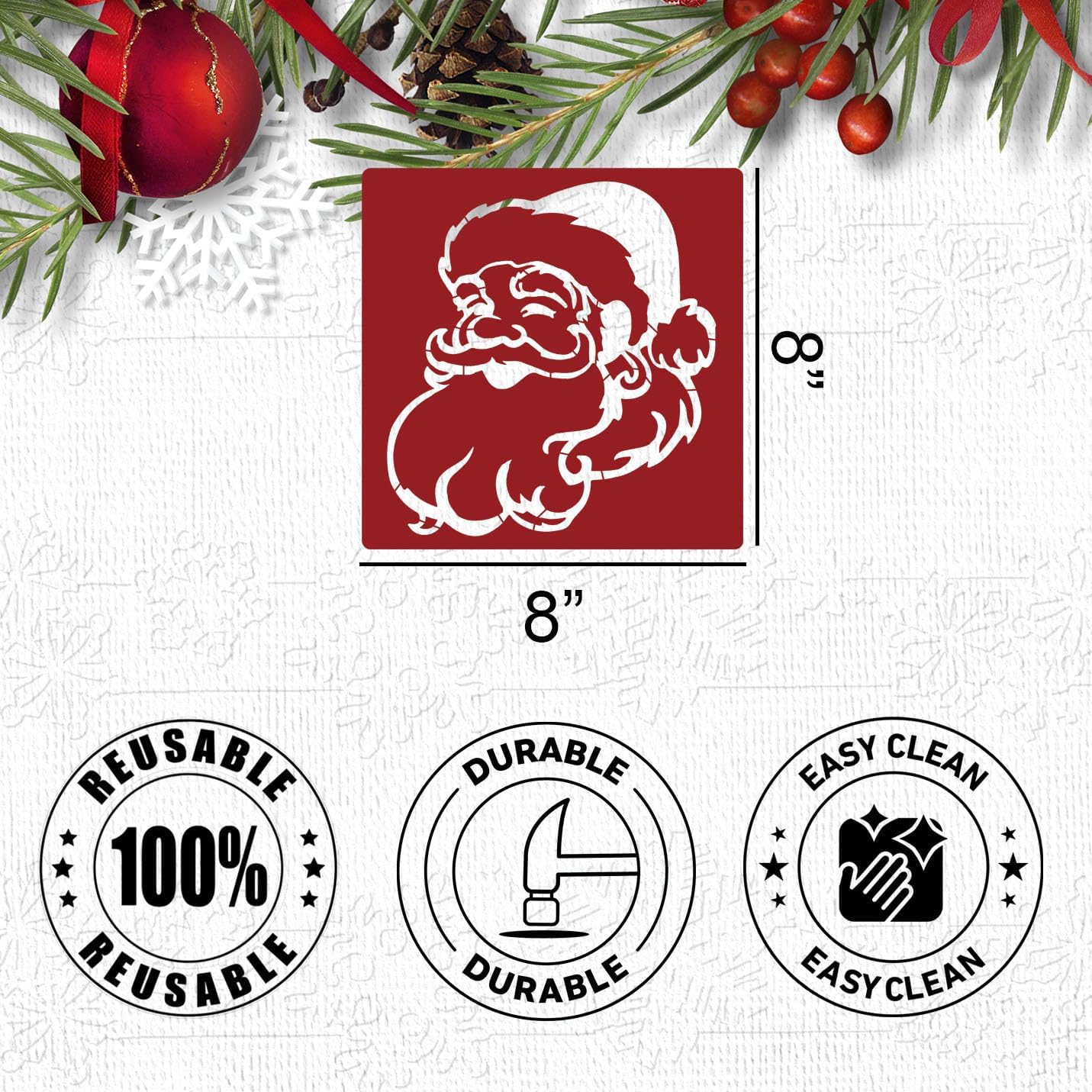Christmas Stencils for Crafts Reusable 8” Large Christmas Stencil Santa Snowman Gnome Holiday Drawing Templates for Painting on Wood Doormat Fabrics Window Decor