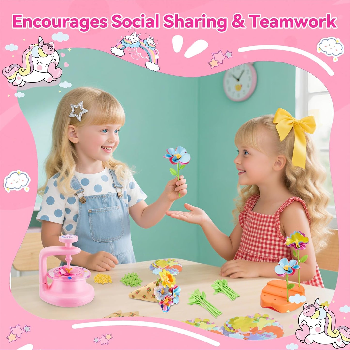 Hamdol DIY Flower Bouquet Craft Kit for Girls Ages 4-8, Creative Fabric Flower Making Set, Educational STEM Toy for Kids 5 6 7 8, Preschool Arts & Crafts Birthday or Christmas Gift for Boys and Girls