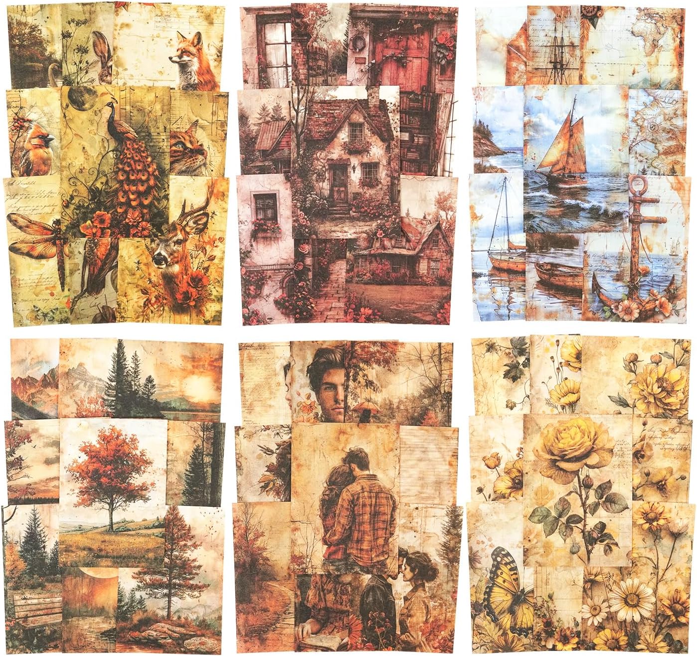 Retro Scrapbook Paper Set, 180 PCS Vintage Ephemera Pack for Junk Journaling, Scrapbooking, Crafting, DIY Projects, Diaries, and Art Supplies