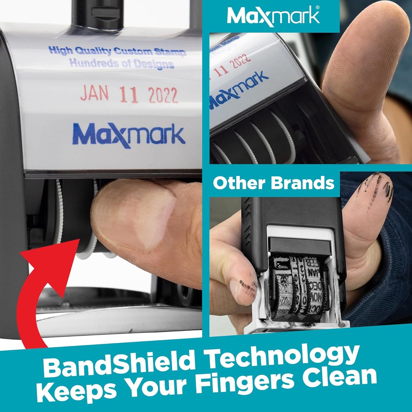 MaxMark Heavy Duty Self Inking Date Stamp with Phrase Denied - Red Ink