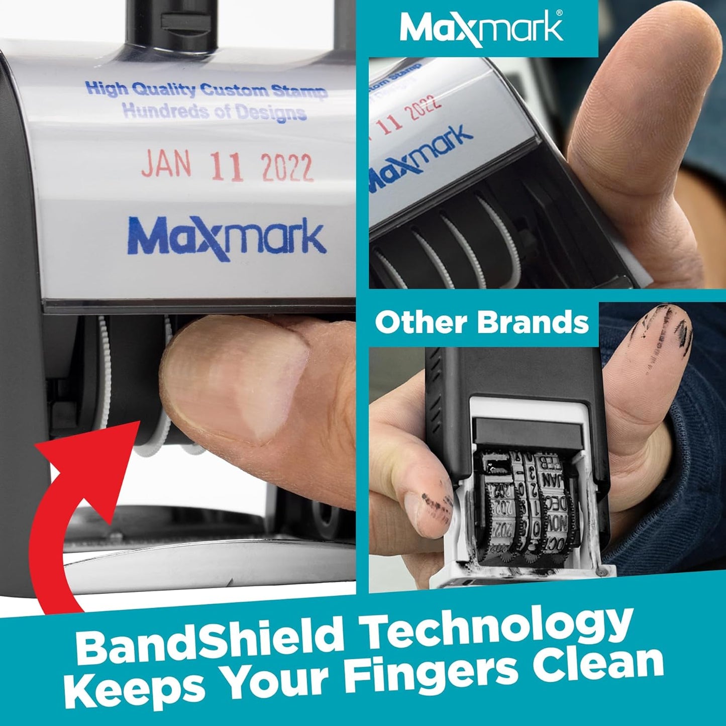 MaxMark Heavy Duty Self Inking Date Stamp with Phrase Mailed - 2 Color Blue/Red Ink