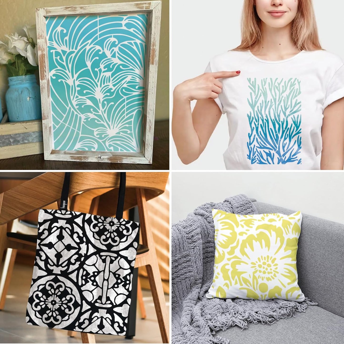 8 Pieces Stencils for Painting Reusable Corals Flowers Leaves Stencils Template Spray Paint Crafts Stencil for DIY Wood Wall Canvas Floor Furniture Crafts