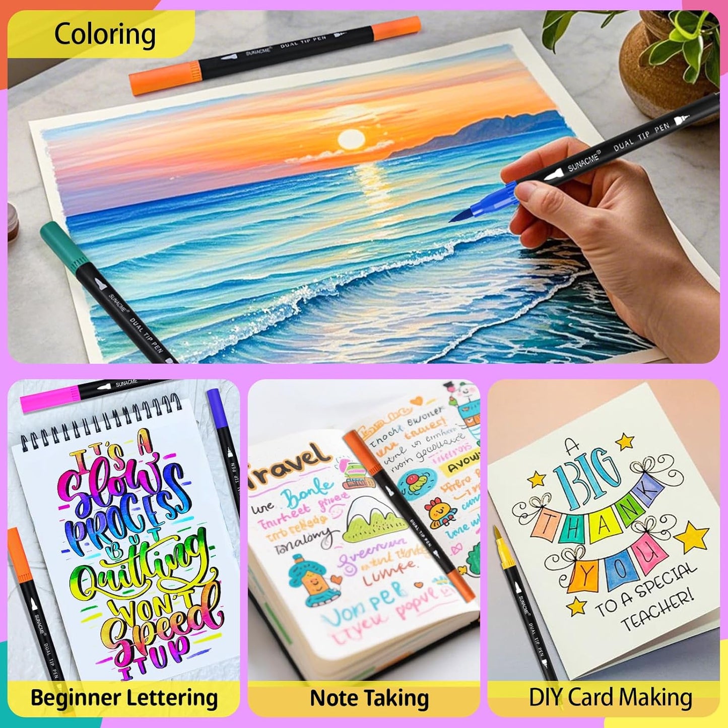 36 Dual Brush Marker Pens, 36 Colors Art Marker Set with Brush Tip and Fineliner Tip for Adults Coloring Books, Aesthetic School Art Supplies No Bleeding