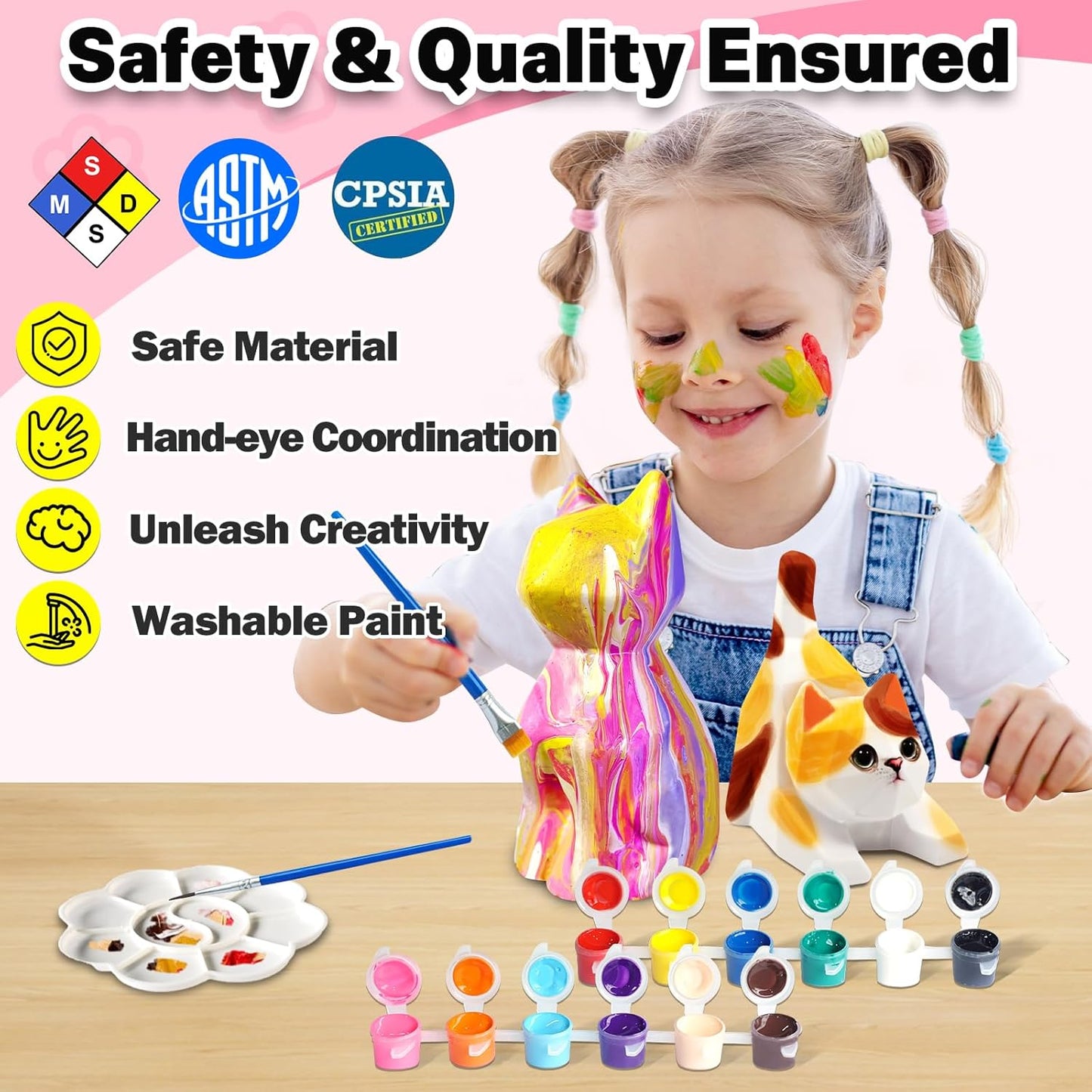 FUNZBO 2pcs Paint Your Own Cat Lamp Kit - Halloweens Arts and Crafts Supplies Kitten Painting Kits for Kid Teen, DIY Night Light Toy for Toddlers Girl Boy Age 3 4 5 6 7 8 9 10 11 12 13 + Birthday Gift