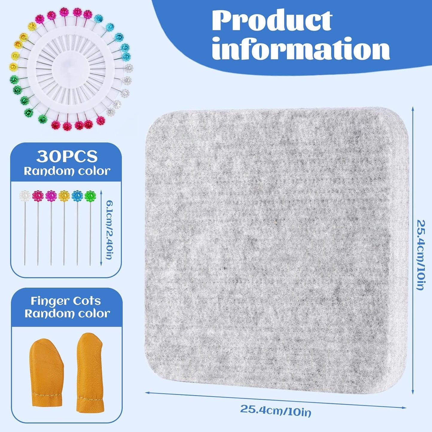 WONVOC Needle Felting Mat, Needle Felting Tools, 10''x10''x1'' Natural Felting Wool Pad, Needle Felting Supplies, with Finger Cots and 30 Straight Pins, Felt Pad for Making Felting Crafts