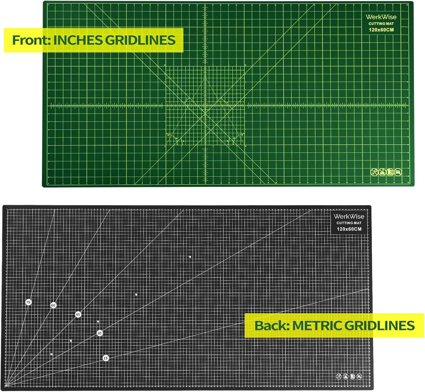 Large 23" x 47" Self Healing Sewing Mat, WerkWise Rotary Cutting Board, Double Sided 5-Ply 23x47 Inch Mat for Quilting, Sewing, Fabric, & Crafts, Designed for Use with Rotary Cutters (Green & Black)