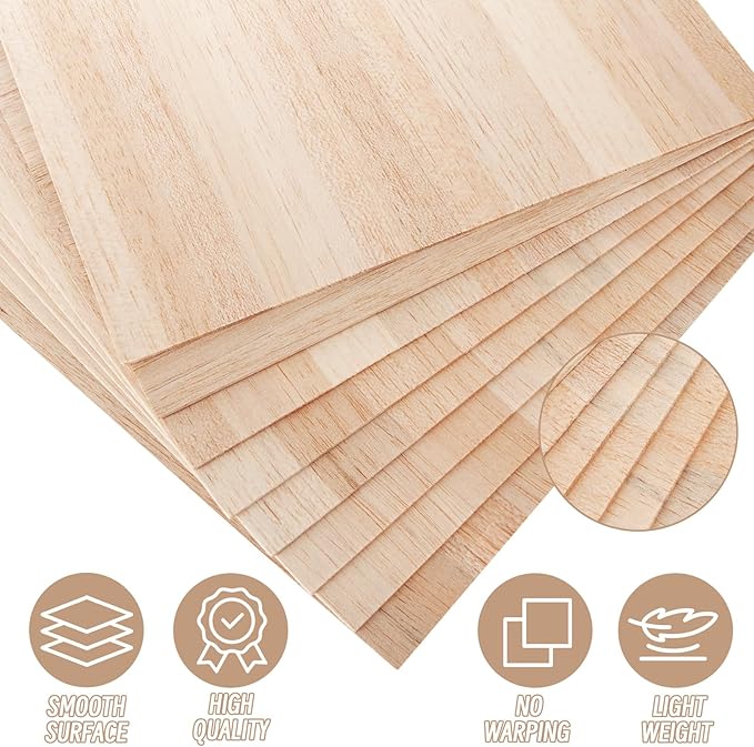 CertBuy 20 Pack Balsa Wood, 11.8”x11.8” Balsa Wood Sheet, 2 mm Thin Natural Unfinished Wood Boards for Wooden DIY Ornaments, Crafts, Hobby, Model Making, School and Laser Projects（300x300x2MM）