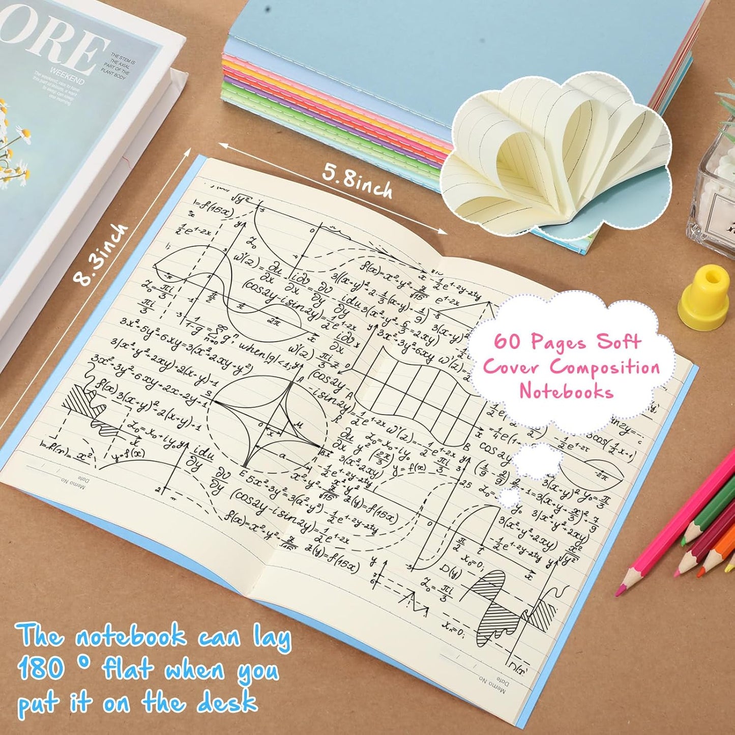 Handepo 100 Pack Composition Notebooks A5/A6 Ruled Lined Composition Kraft Notebooks Bulk Soft Cover Journals Travel Diary Memo for Students Classroom Office Supplies(A5,Blue)