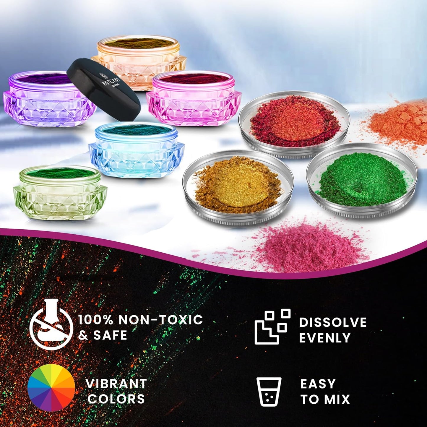 BALTIC DAY Intense Chameleon Mica Powder Set – 12 Hypershift Ultra-Fine Chrome Color Shift Pigments for Epoxy Resin, Tumblers, Nails, Paint & Soap Making