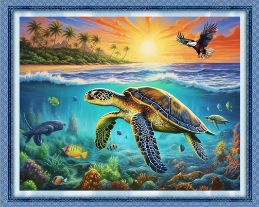 Dooxvey Cross Stitch Kit for Adult Beginners - 11CT Underwater Turtle Pattern, 16x20 inch