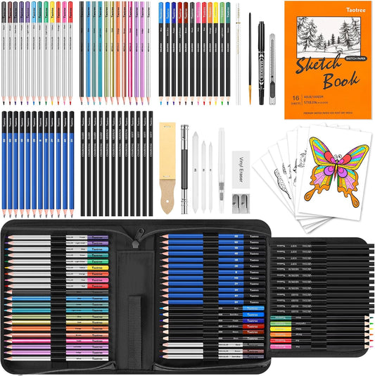 Taotree 81 Pack Art Supplies for Adults Kids Teen Artists Gifts, Pro Art Kit Drawing Pencils Set, Drawing Supplies Sketching Kit Sketch Book, Colored Graphite, Watercolor, Metallic, Charcoal Pencils
