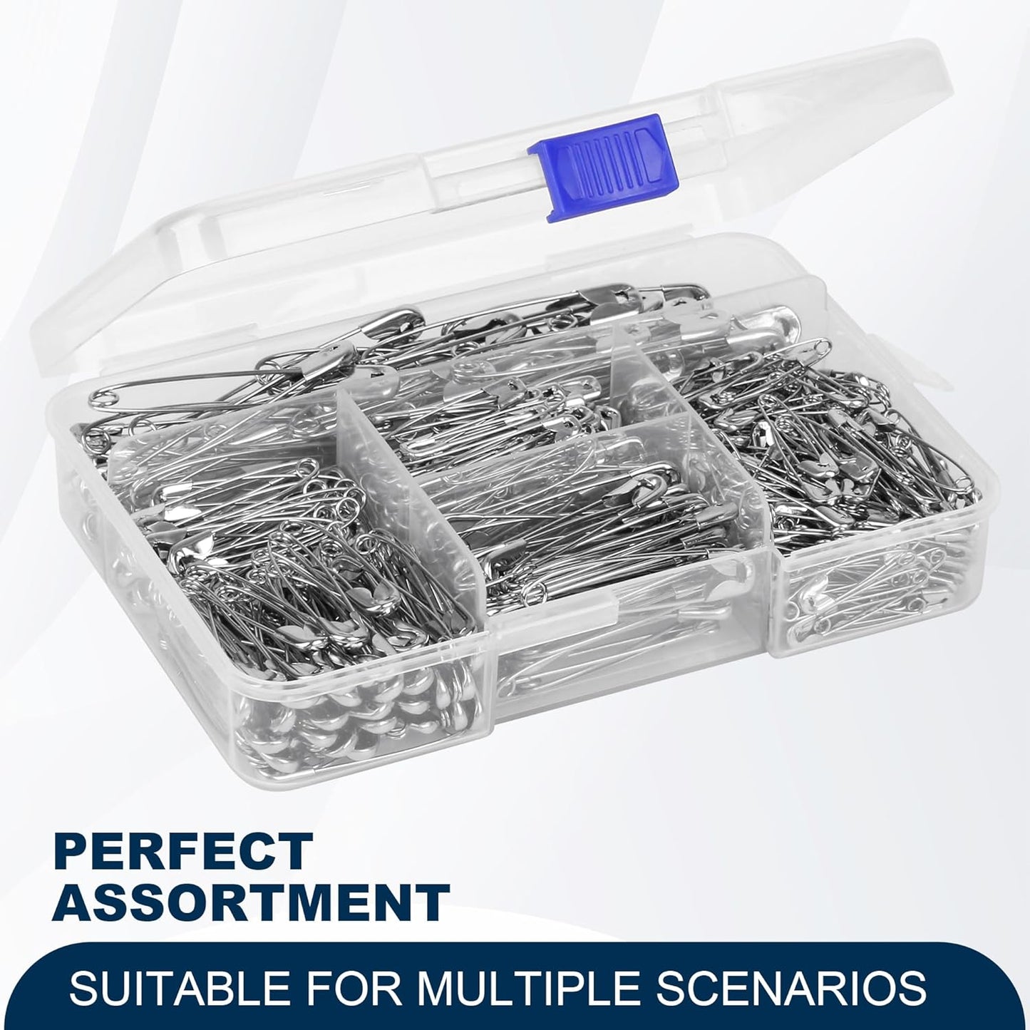 520 Pack Safety Pins, Assorted Size Bulk Silver Sewing Pins, Small & Large Heavy Duty Safety Pins for Clothes, Sewing, Art Crafts Supplies, Rust-Resistant Nickel Plated Steel