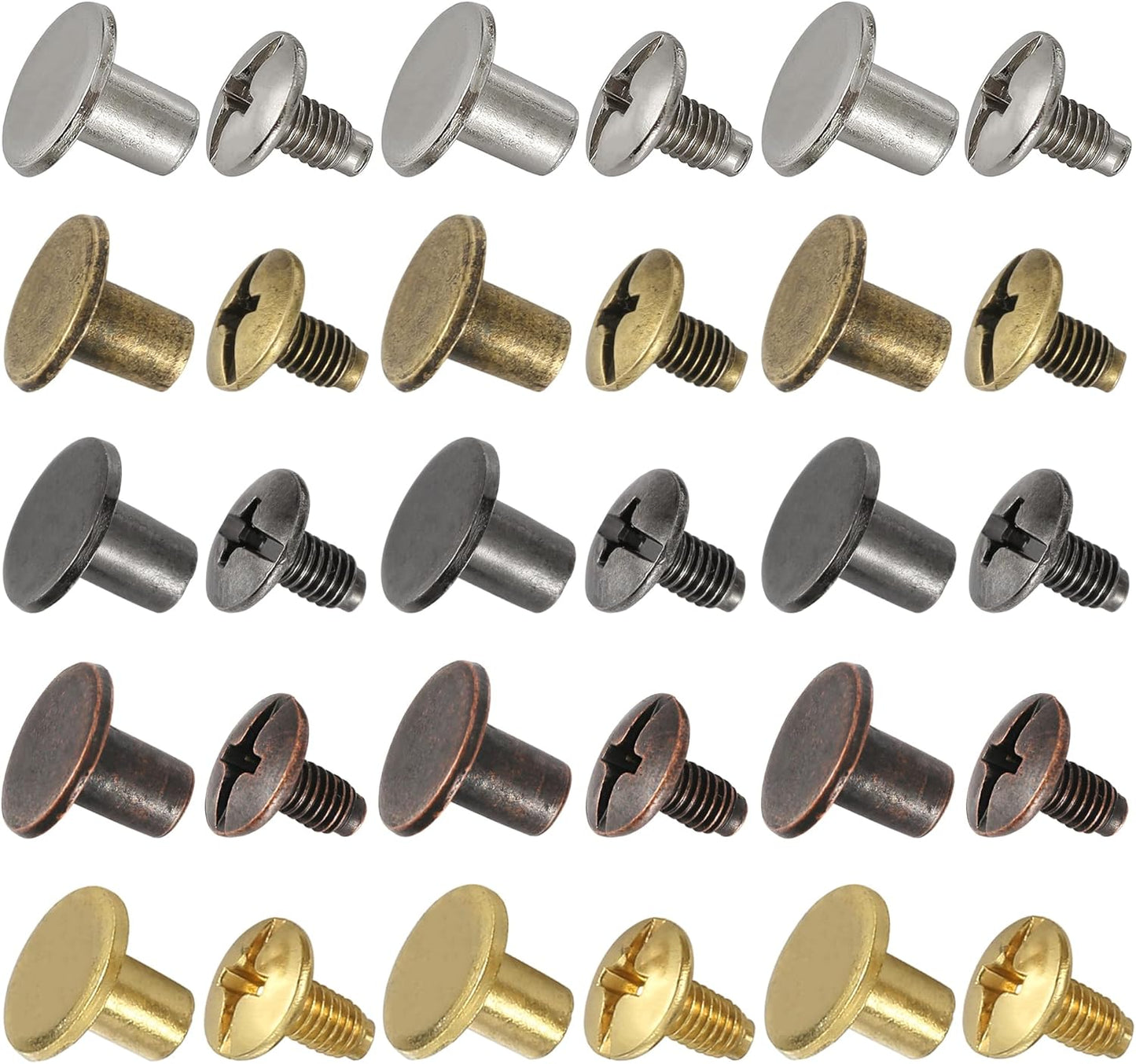 YORANYO 150 Sets 8MM Chicago Screws Leather Rivets for Fabric Chicago Binding Screws Buttons Metal Studs Rivets for Decorate and Repair Belts Bags Shoes Purse Dog Collar Leather Craft (Mixed Color)