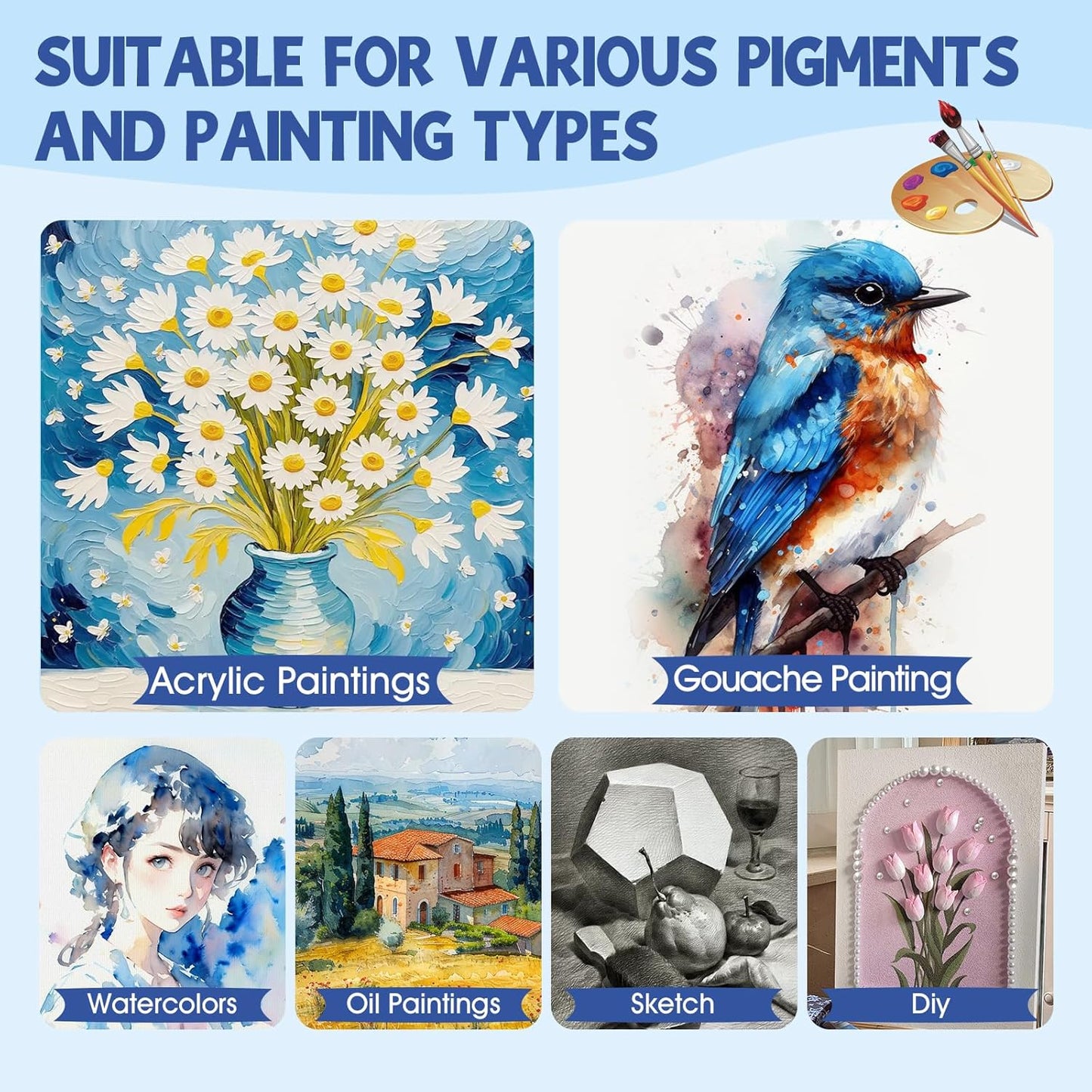 FUMILE Stretched Canvas for Painting, Canvases for Painting Multi 4 Pack 5x7,8x10 (2 of Each), Cotton Primed Acid Free Blank Canvases for Painting for Oil Paint, Acrylic Paint, Gouache and Tempera.