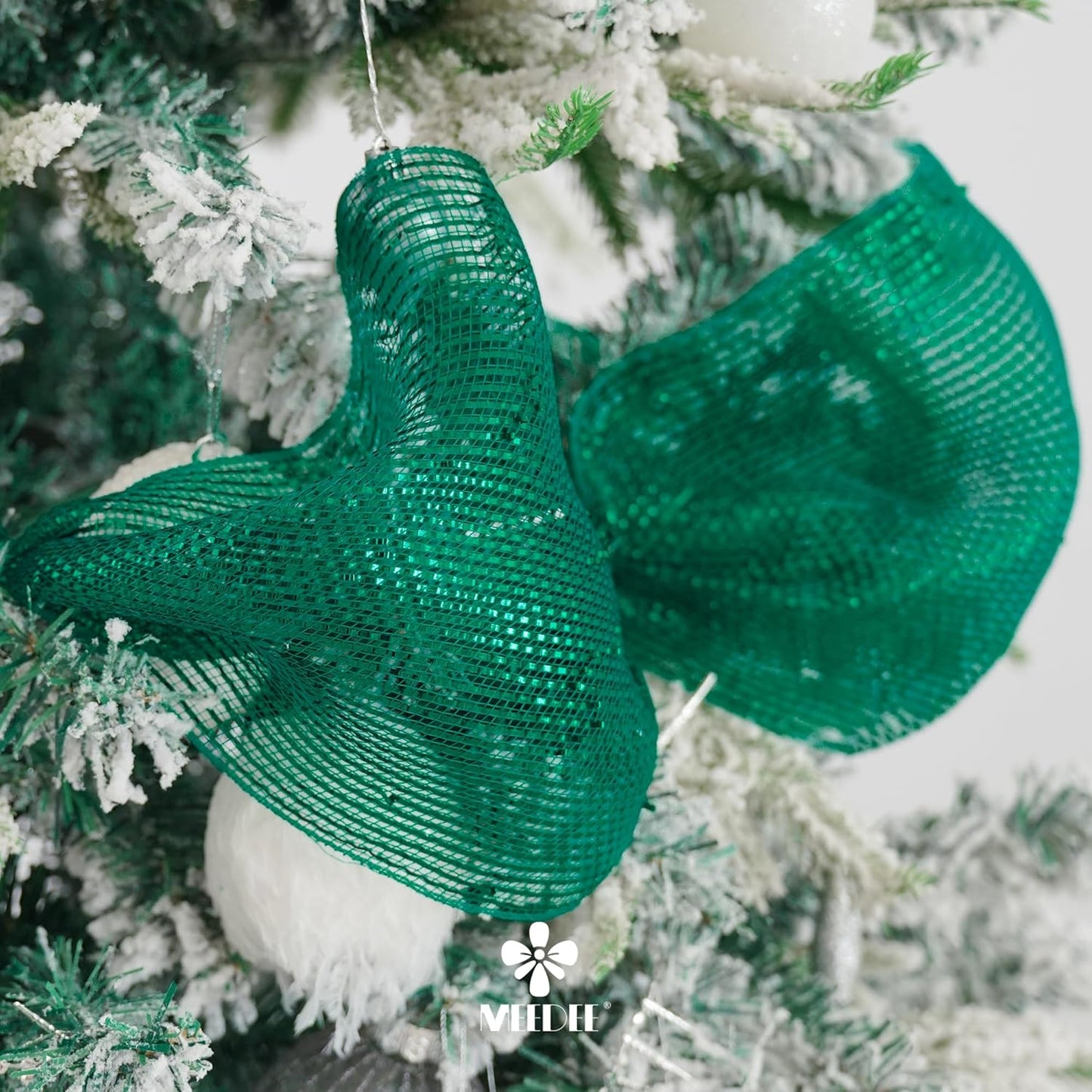 MEEDEE Forest Green Deco Mesh 10 Inch Deluxe Wide Foil Metallic Mesh Fabric Dark Green Mesh Ribbon for Christmas Tree, Wreaths, Garland, Gift Wrapping, Bows Making (30 Feet)