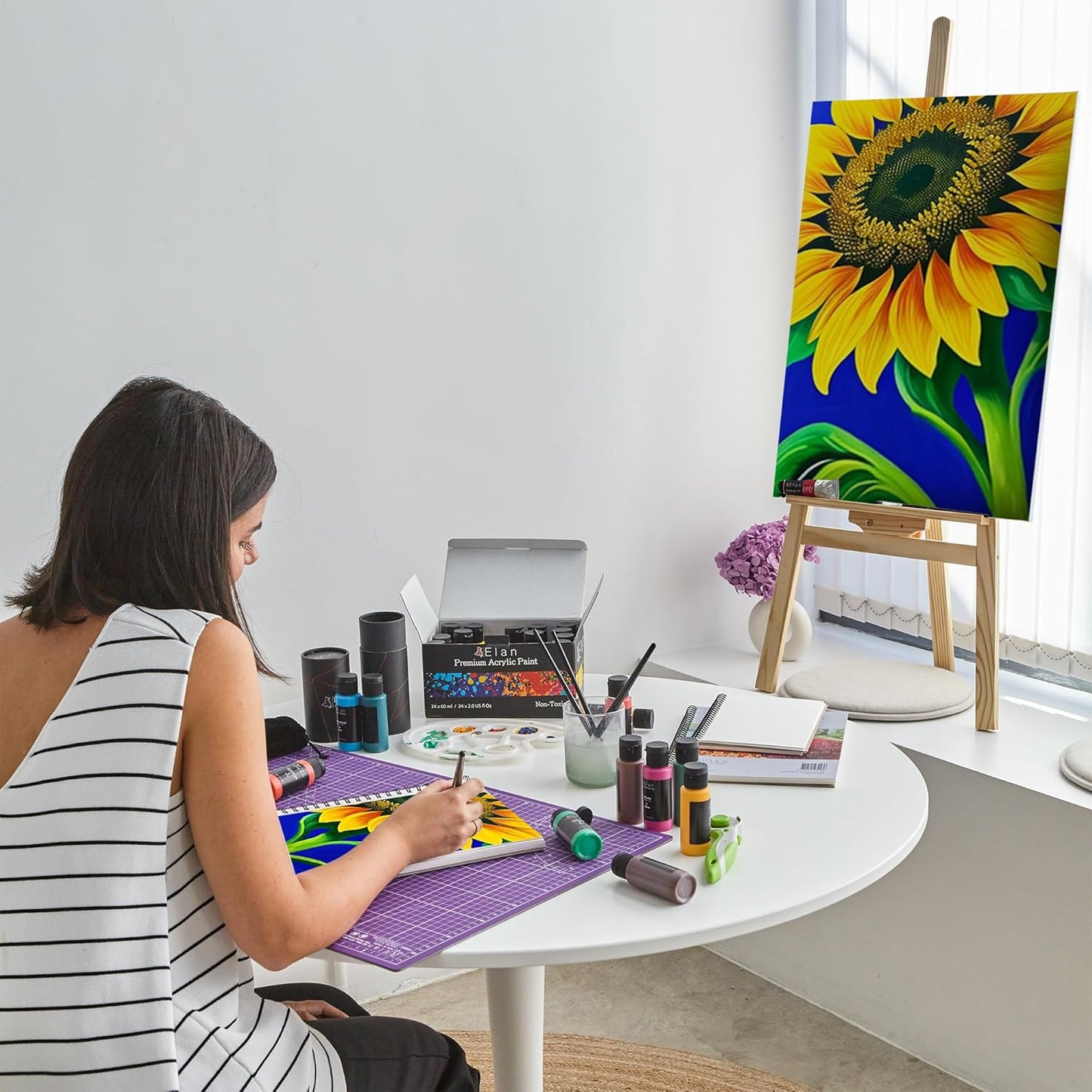 Elan Professional Acrylic Paint Set, 24 Vibrant Colors Acrylic Paint Tubes 2fl oz, Non-Toxic Tubes for Canvas & Crafts, Art Paints for Adults