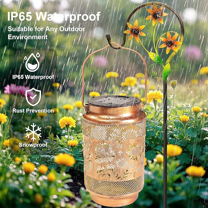 2 Pack Sunflower Solar Lanterns Outdoor Waterproof Solar Garden Decor, Birthday Gifts for Christmas Women Mom Grandma, Metal Hanging Lights with Shepherd Hook for Outside Yard Patio Pathway Backyard