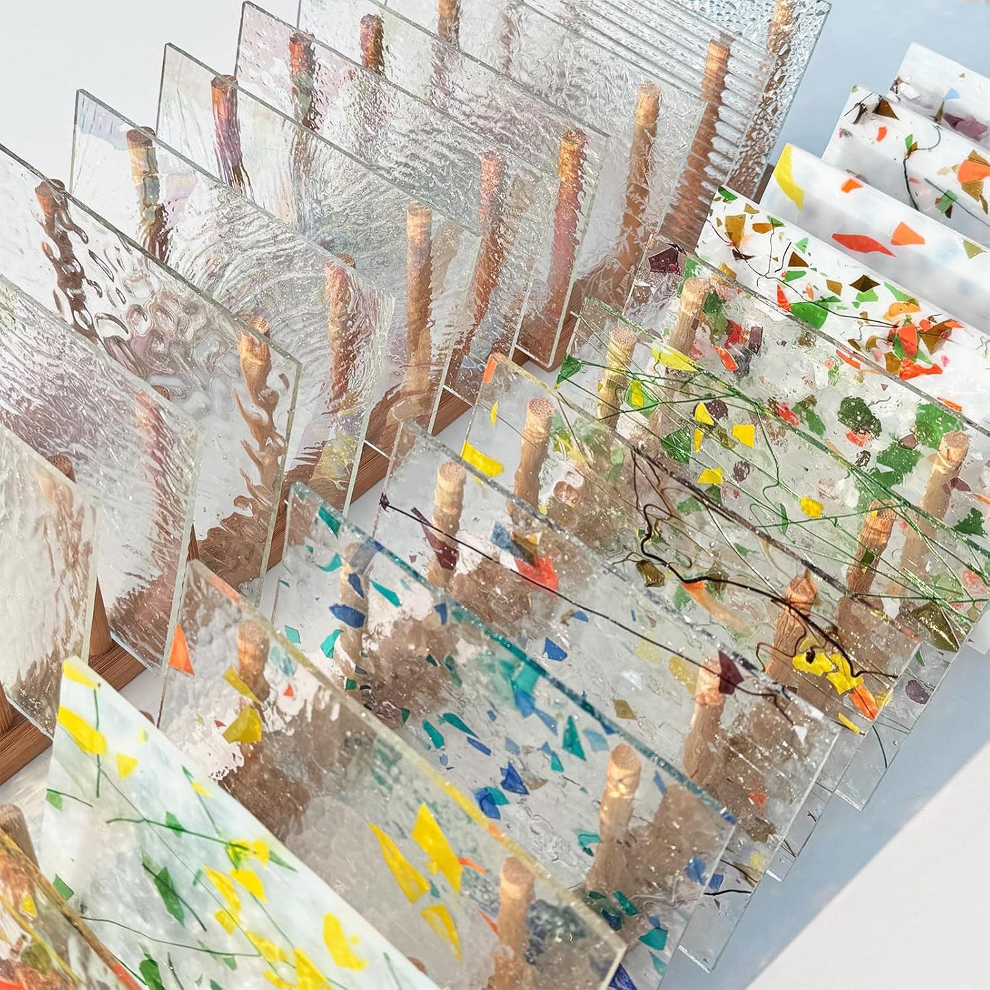 24 Sheets Clear Iridescent and Confetti Stained Glass Sheet Variety Pack, 4 x 6 inch Cathedral Art Glass Mosaic Tiles for Crafts, Stained Glass Supplies for Projects Mosaics