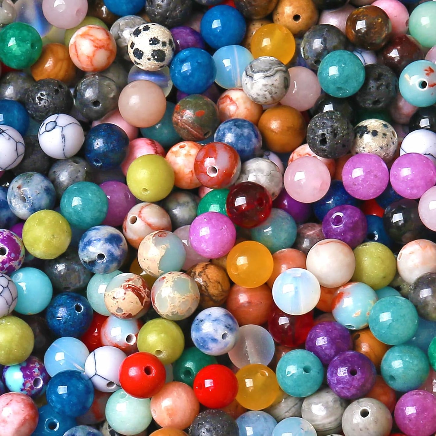 100PCS 10MM Mixed Color Stone Beads Round Loose Spacer Gemstone Beads for Jewelry Making DIY Bracelet Necklace Crystal