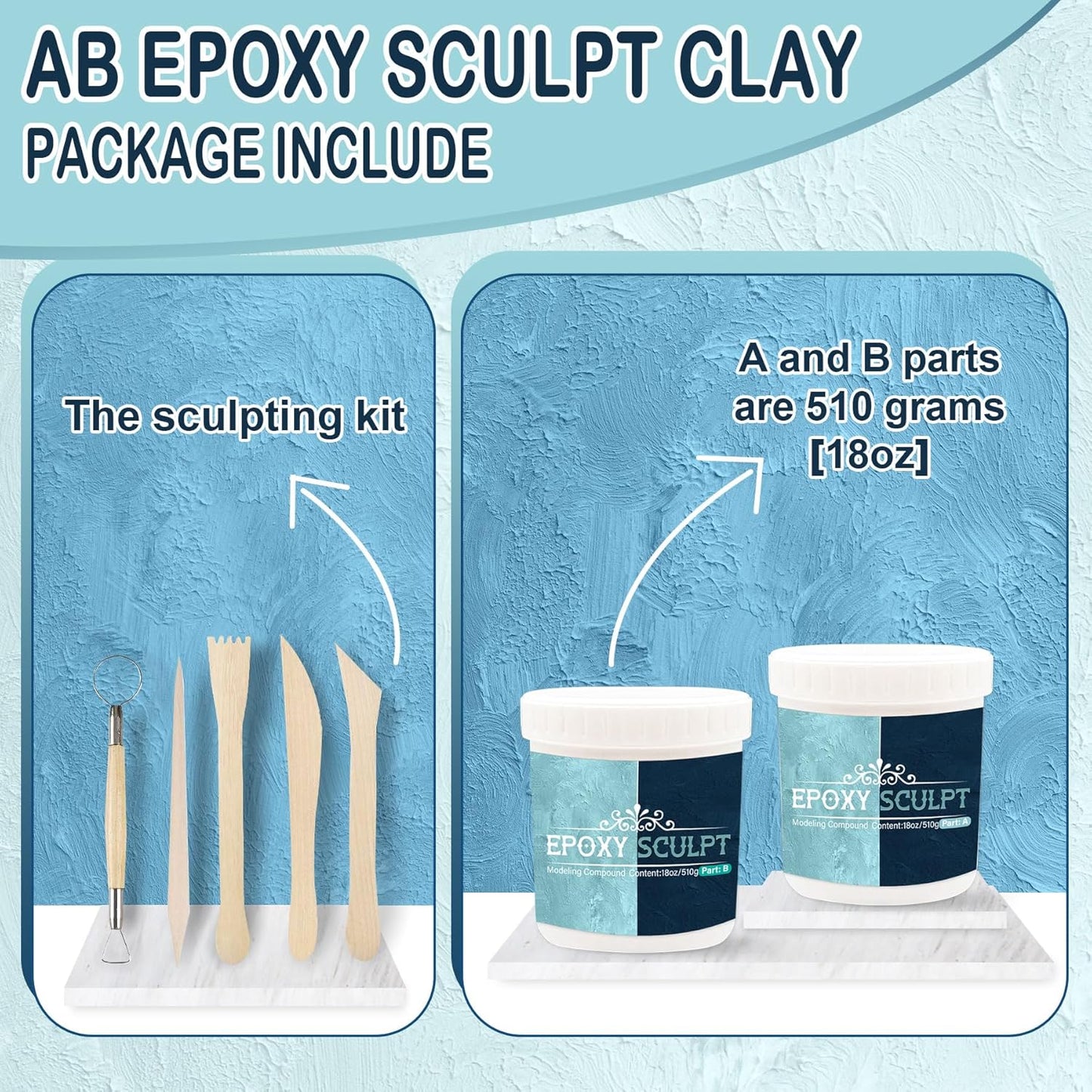 AB Epoxy Sculpt Clay, 2 Part Modeling Paste Clay Compound (A & B) 2 Pound, Epoxy Sculpture Clay for Sculpting, Modeling, Repairing, Filling and Retrofitting (White)