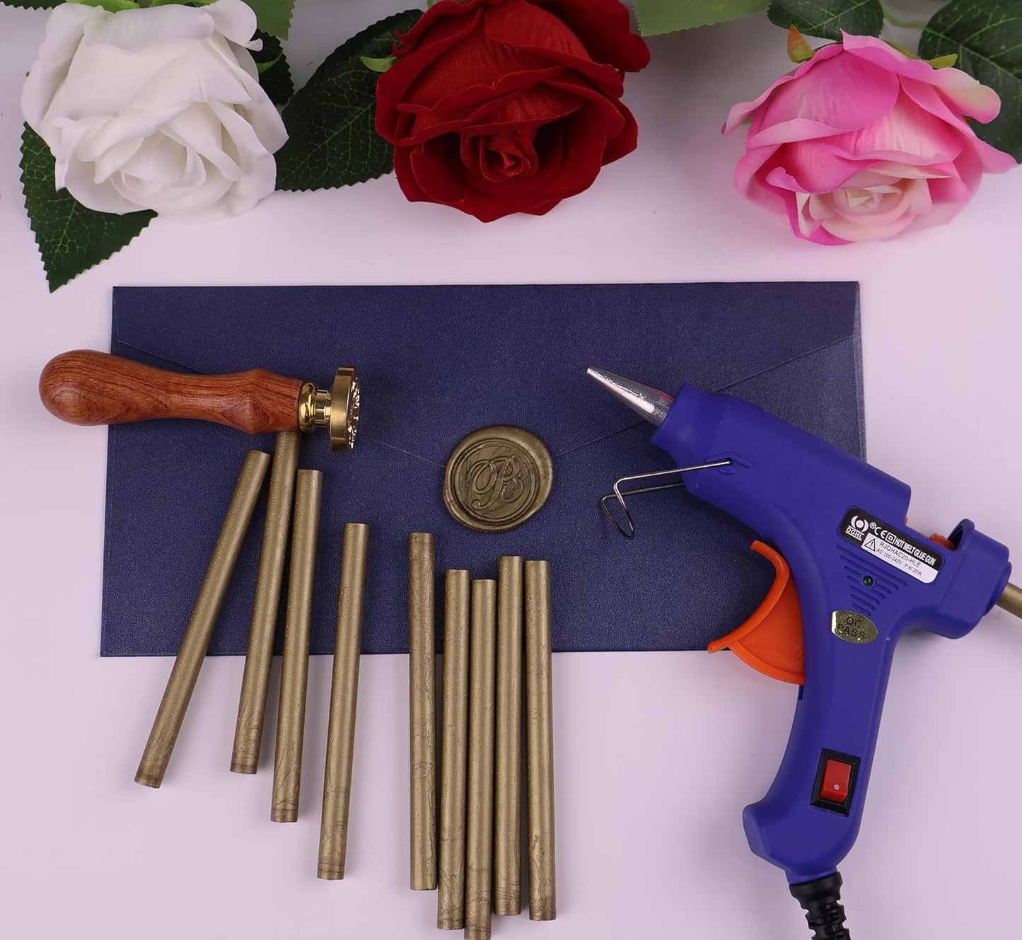 30 Pieces 7mm Sealing Wax Sticks for Glue Gun,PORXFLY Mini Wax Seal Sticks Great for Seals Stamp,Cards Envelopes,Wedding Invitations,Gift Wrapping,Wine Packages (Greenish Gold)