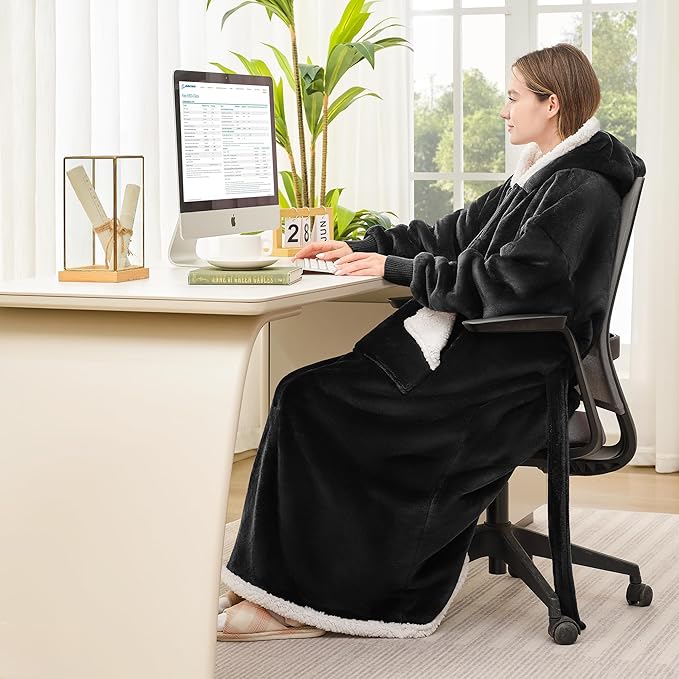 Wearable Blanket Hoodie as Gifts for Women, Long Sherpa Fleece Hooded Blankets with Oversize Hood and Pocket, Warm and Cozy Sweatshirt with Belt, Winter Gift