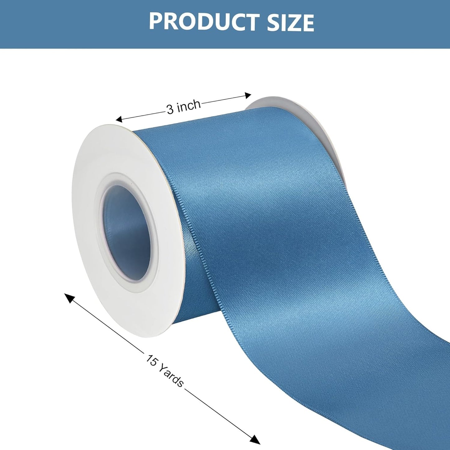 Blue Smoke Satin Ribbon 3 Inch X 15 Yards Solid Color Double Faced Ribbons Perfect for Crafts Wedding Decor Bow Making Arts Sewing and More