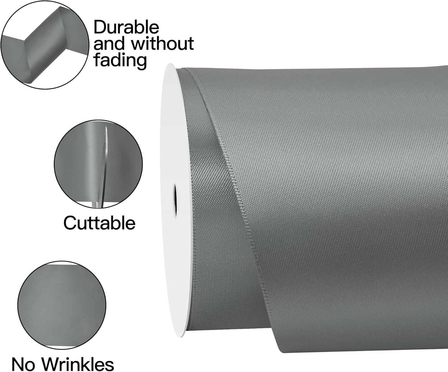 Silver Satin Ribbon 4 Inch X 15 Yards Solid Color Double Faced Ribbons Perfect for Crafts Wedding Decor Bow Making Arts Sewing and More