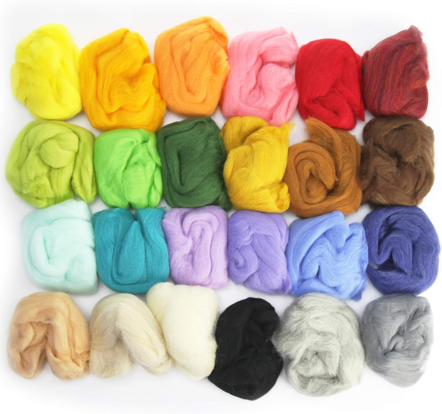 Woolbuddy Felting Wool Kit - 24 Vibrant Merino Wool Colors for Needle Felting, Wet Felting, and Crafts