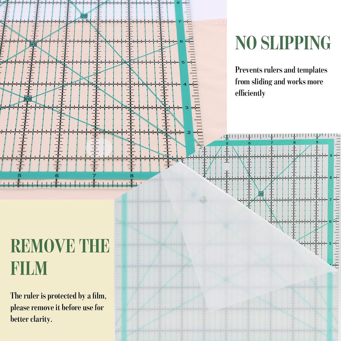 6 Pcs Quilting Rulers and Templates, Quilt Ruler, Acrylic Square Ruler, with Silicone Non-Slip Mat and Storage Bag (3.5"x3.5", 5"x5", 8"x8", 10"x10", 12.5"x12.5", 2"x12")