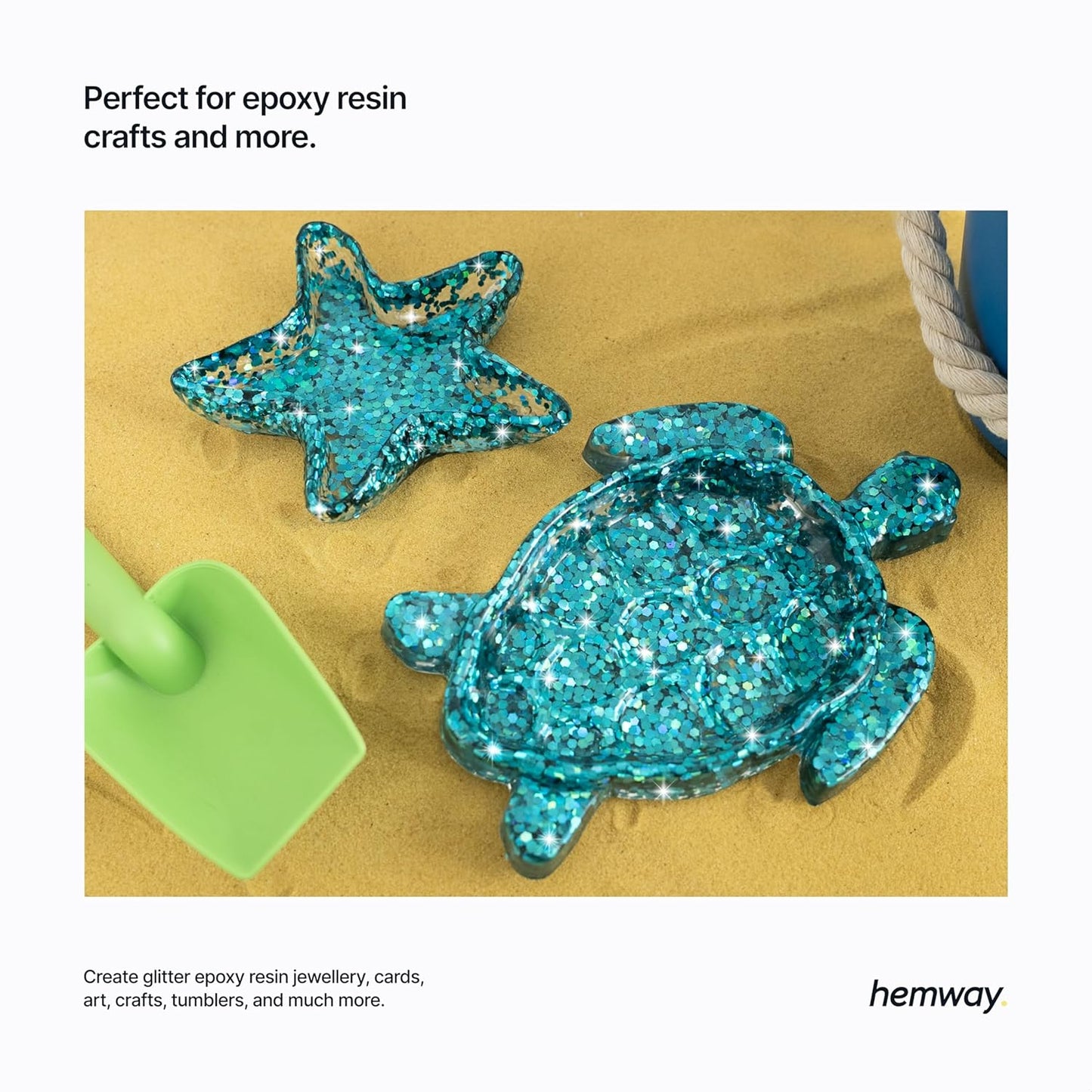 Hemway Glitter for Resin 100g Turquoise Blue Holographic Metallic Crystals for Epoxy Craft Super Chunky Flakes Tumblers Wax Melt
