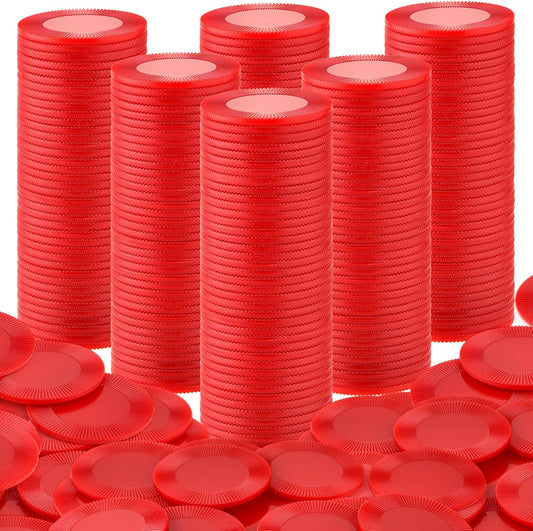 Coopay 1000 Pieces Plastic Poker Chips, Bingo Chips Bulk Learning Counters Disks Poker Card Game, Counting Markers for Math Practice, Game Tokens and Teaching Rewards, 25 mm/ 1 Inch (Red)