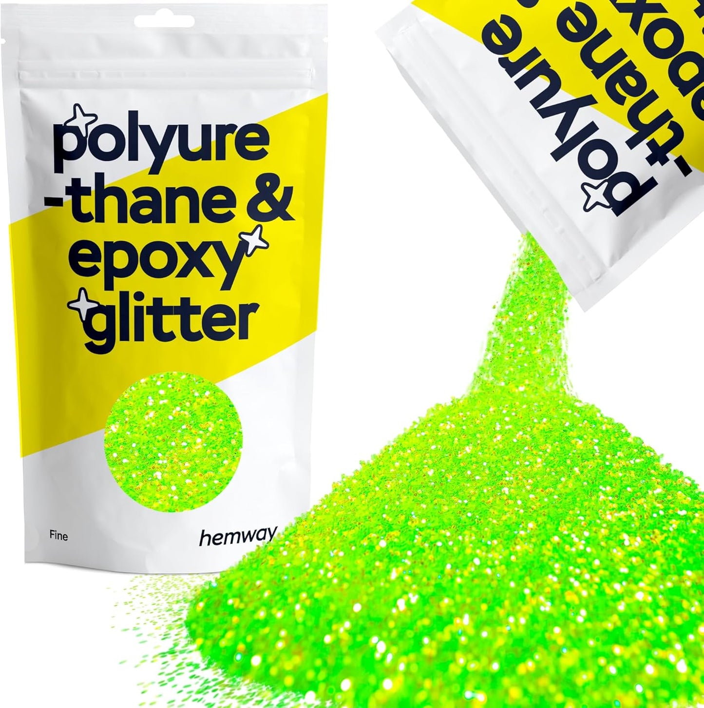 Hemway Polyurethane & Epoxy Resin Glitter 100g / 3.5oz Metallic Crystal Flake Additive for Flooring Jewelry Tumblers Glass Pigment - Fine (1/64" 0.015" 0.4mm) - Fluorescent Green