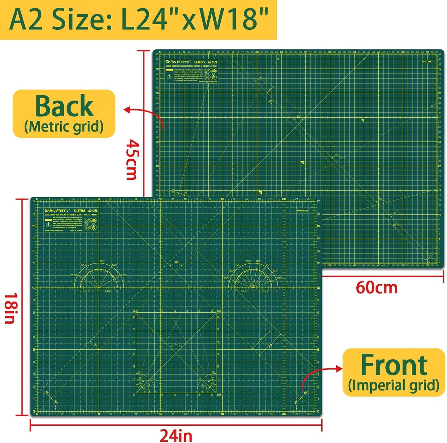 Self Healing Cutting Mat A2 18"x24" – Double Sided 5-Ply Craft Mat for Sewing, Quilting, Fabric, Scrapbooking – Green/Green
