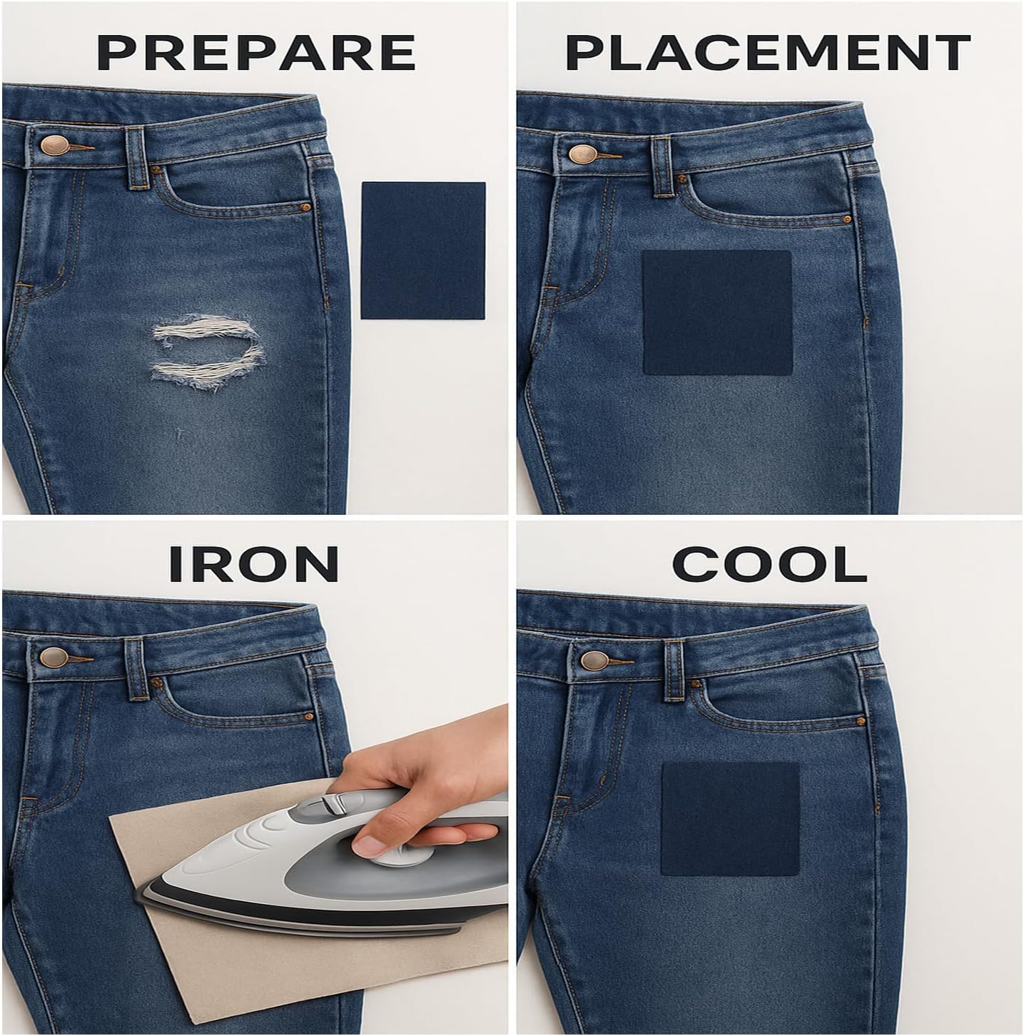 Iron-On Fabric Patches for Clothing, 12 Sheets 3" by 4-1/4", Durable Washable Iron On or Sew On Repair Patches for Jeans, Denim Jackets, Pants, Shirts, Bags, Backpacks, DIY Crafts