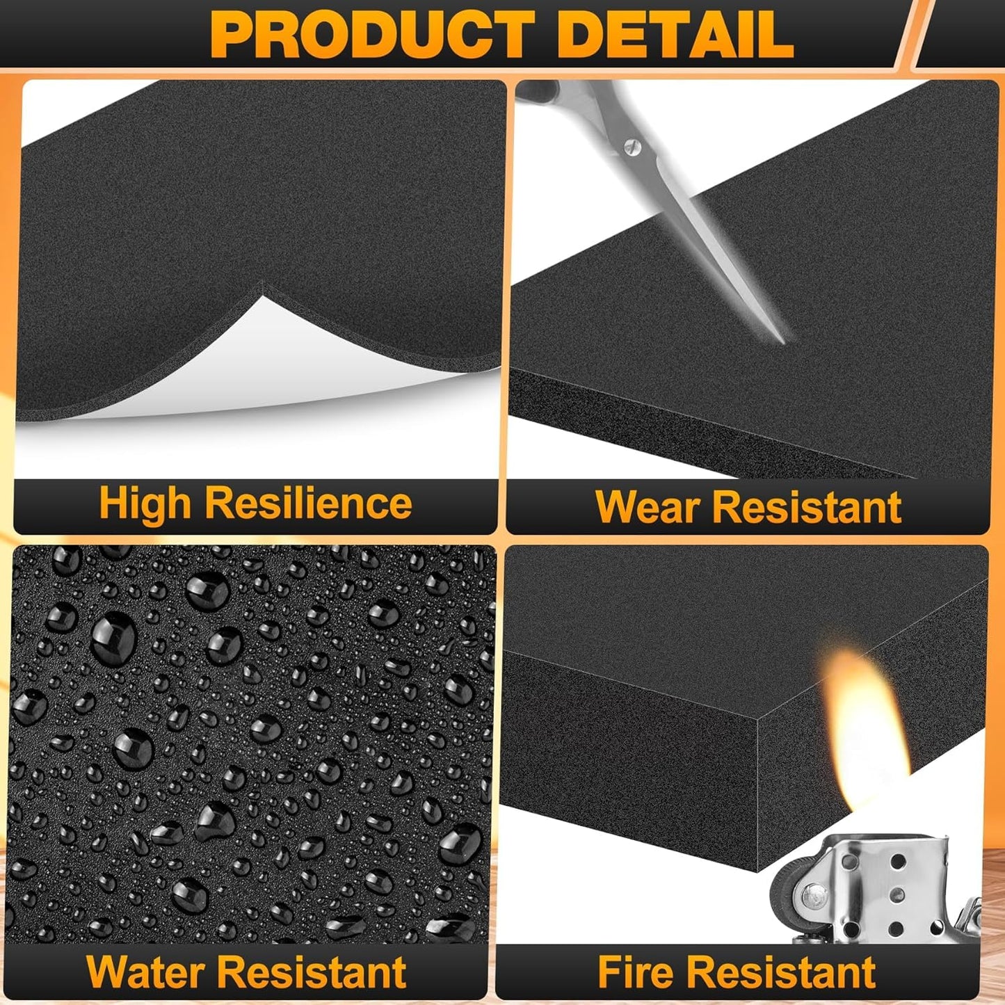 MYFAMIREA 4 PCS Adhesive Foam Padding Sheets Closed Cell Self Adhesive Sticky Foam Pads, 3/4" Thick 6'' x 6'' Neoprene Rubber Sheets Non-Slip Insulation Pads Vibration for Furniture Crafts Cars, Black