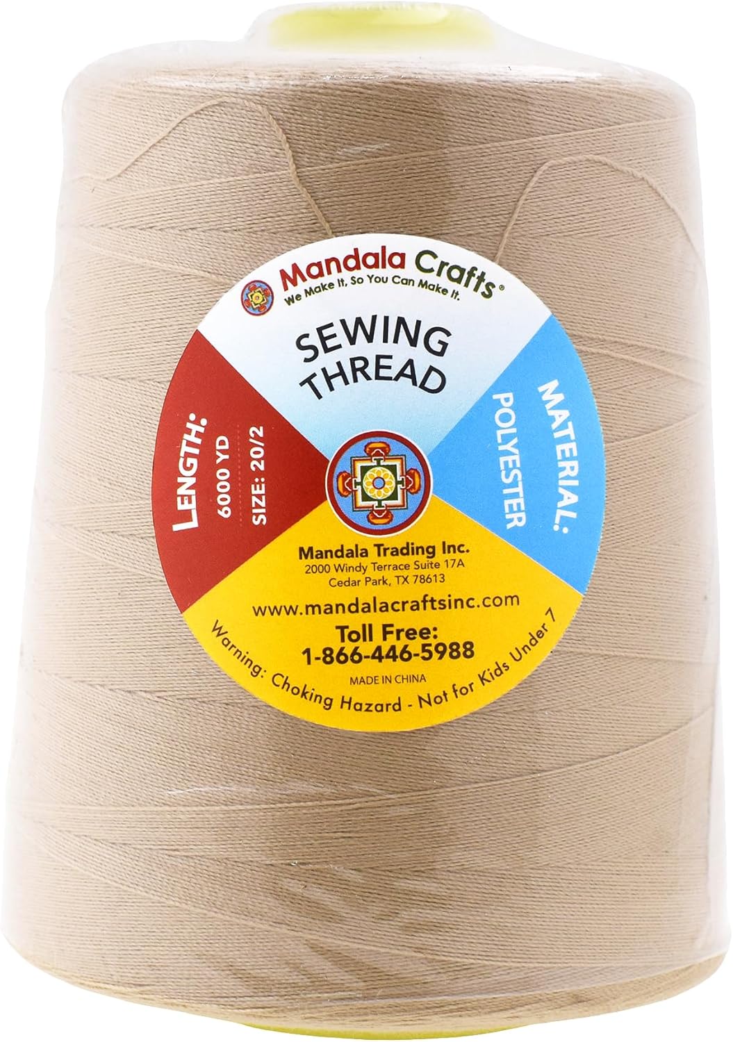 Mandala Crafts 4 Pack of Serger Threads Cones Spools - 20S/2 24000 Yards Polyester Natural Threads for Sergers Machine and Overlock Quilting Sewing Machine