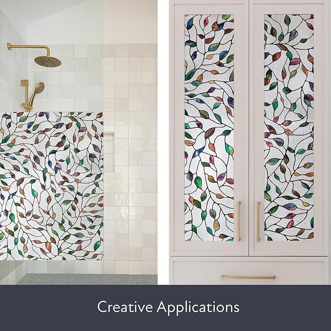 Artscape New Leaf | Privacy Window Film with Vibrant Colored Pattern | Non-Adhesive & UV Protection | Easy to Apply & Removable | 24 x 36 Inches | Made in USA